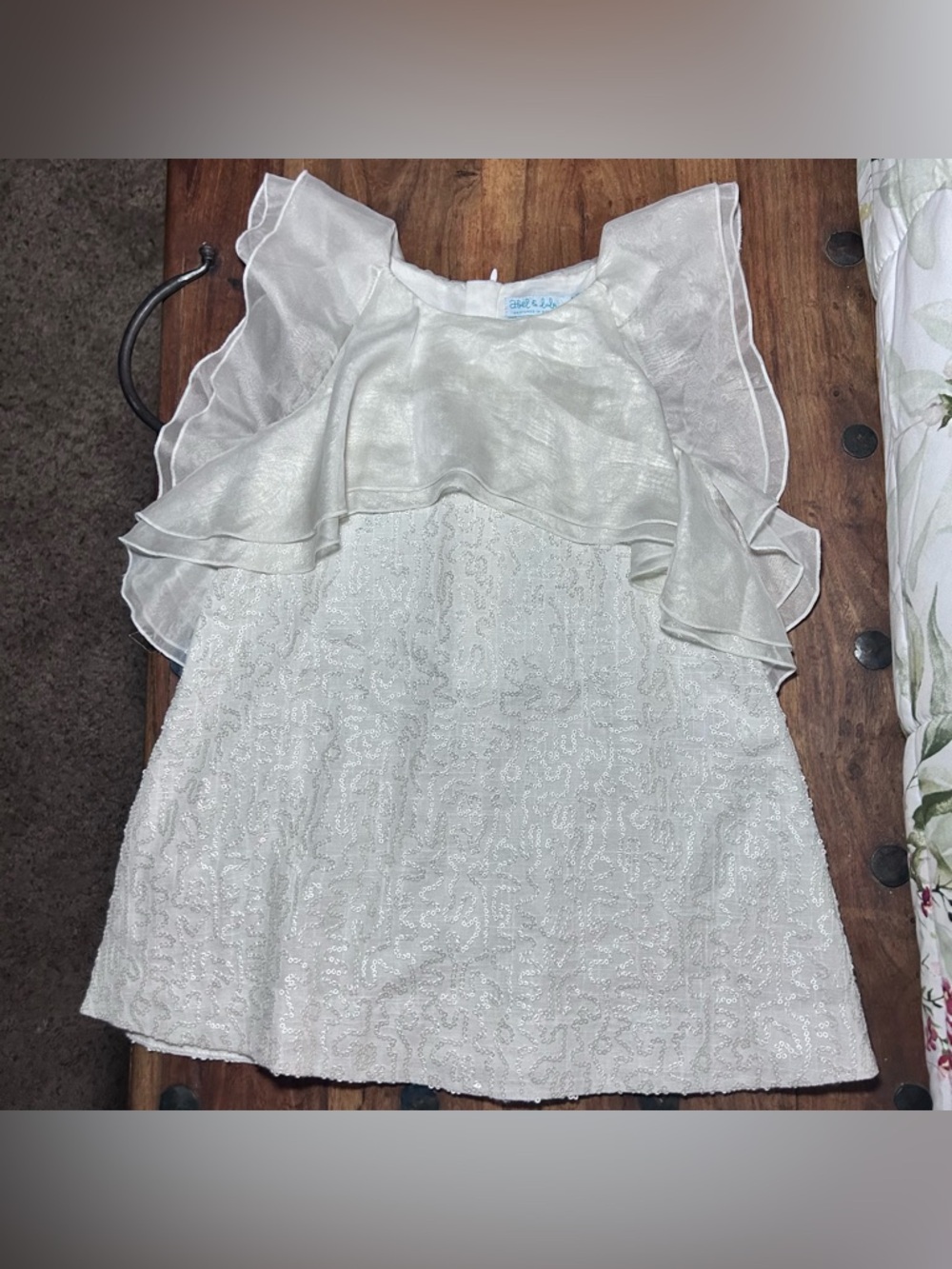 Abel & Lula Ivory Linen And Sequin Shift Dress 4T